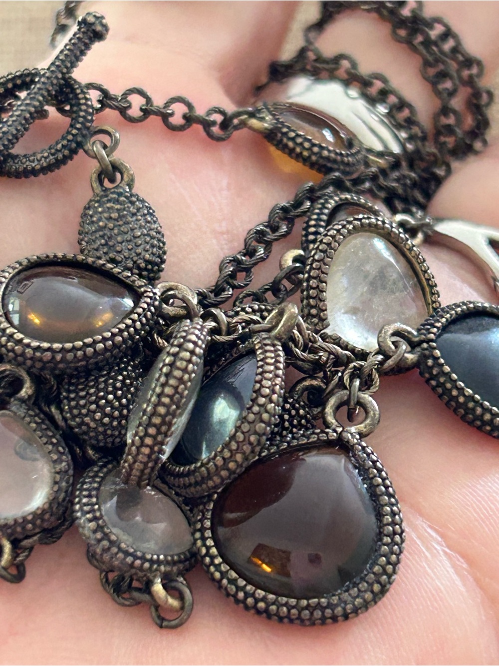 Lia Sophia Antique Bronze Multi-Stone glass Drop Necklace - Brown & Black